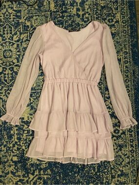Women's Light Purple Tiered Long-Sleeve V-Neck Dress